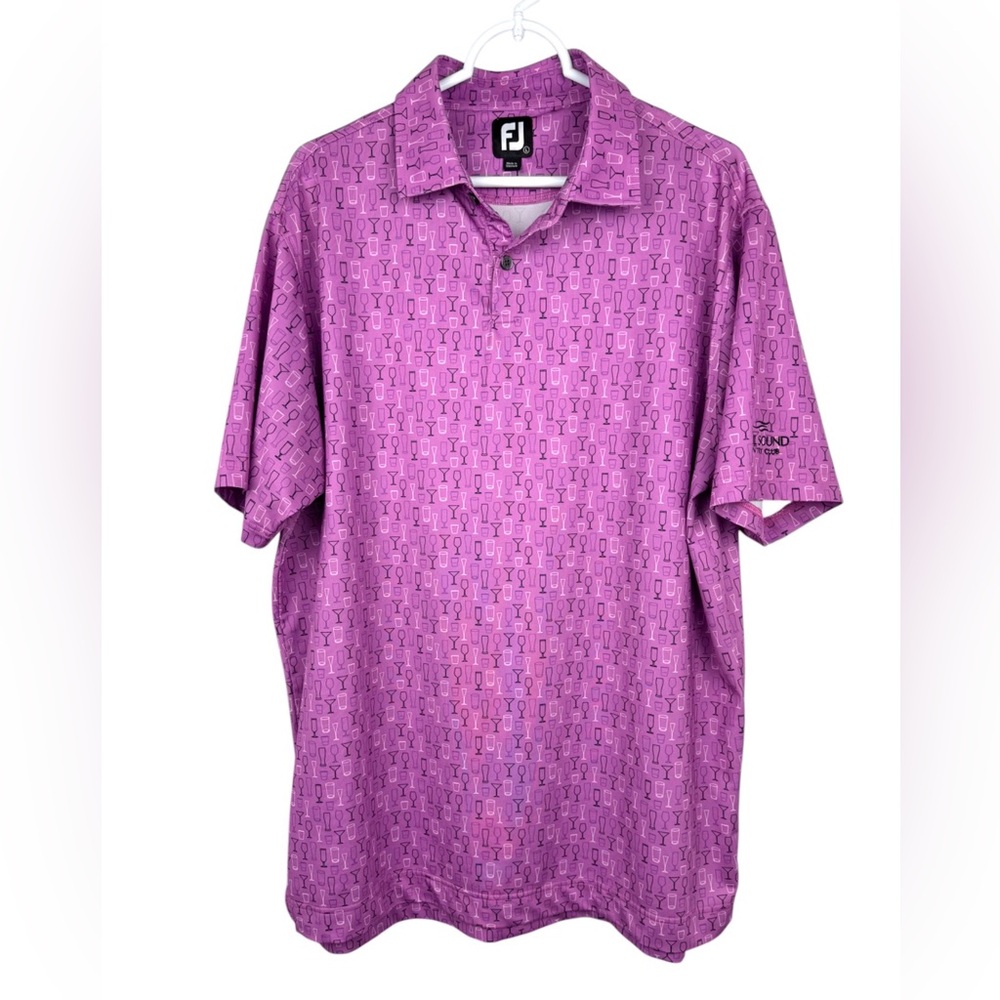 FootJoy Golf Polo Purple AOP Glasses Wine Beer Martini April Sound LOGO Size L